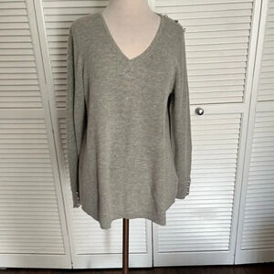 Soft Surroundings gray sweater v neck wool alpaca pearl buttons large